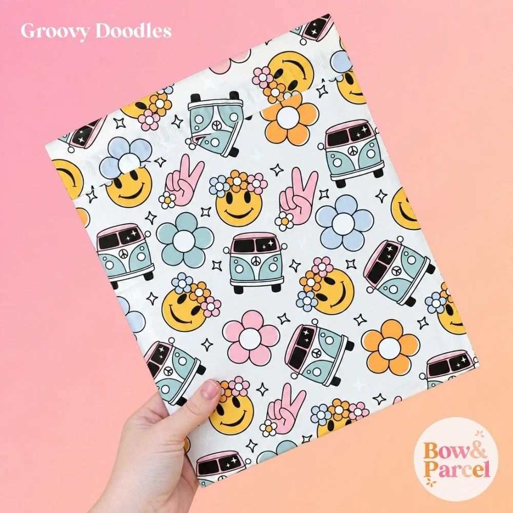 Groovy Doodles 10x13 Cute Poly Mailers Shipping Bags 25 Pack Waterproof